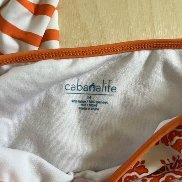 Cabana Life Orange Stripe Rash Guard 2-Piece Swimsuit - 14 - Picture 2 of 10